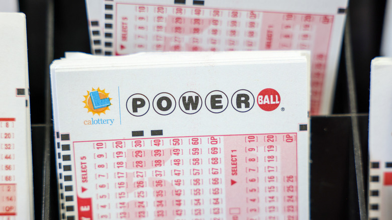 Powerball tickets on display